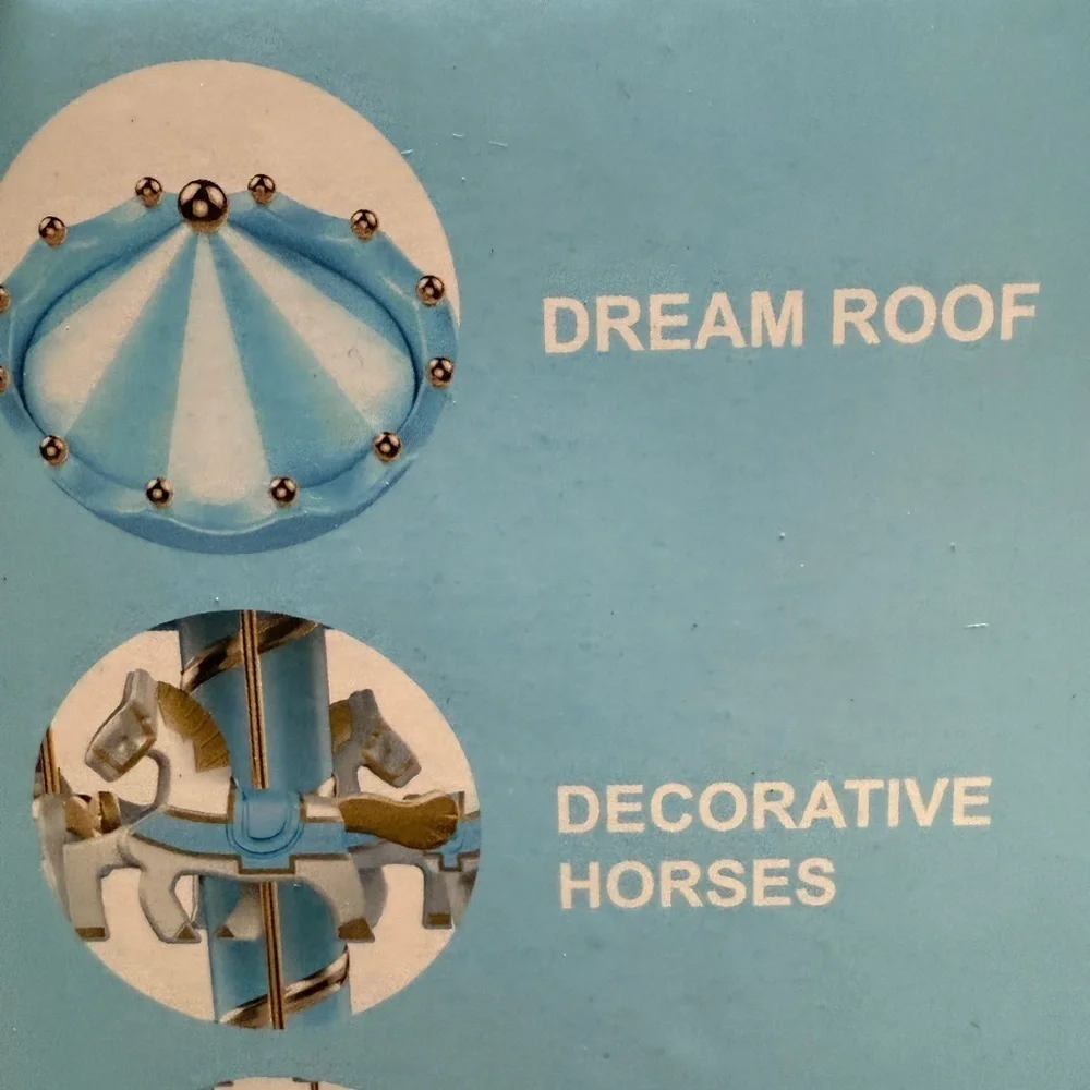 Blue Carousel Music Box Horses Merry Go Round LED lights Birthday Gift NEW
